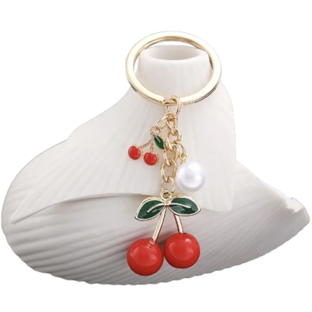 Cherry Keychain with Gold Accents